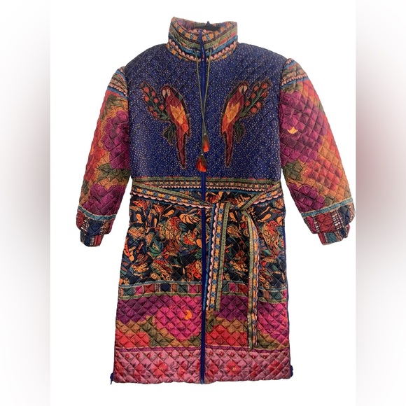 NWT Farm Rio Patchwork Midi Puffer Jacket Parrot Size Small - Picture 3 of 12